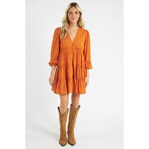 NWT Cleobella Blythe Mini Dress in Bright Orange Floral Tiered Boho XS